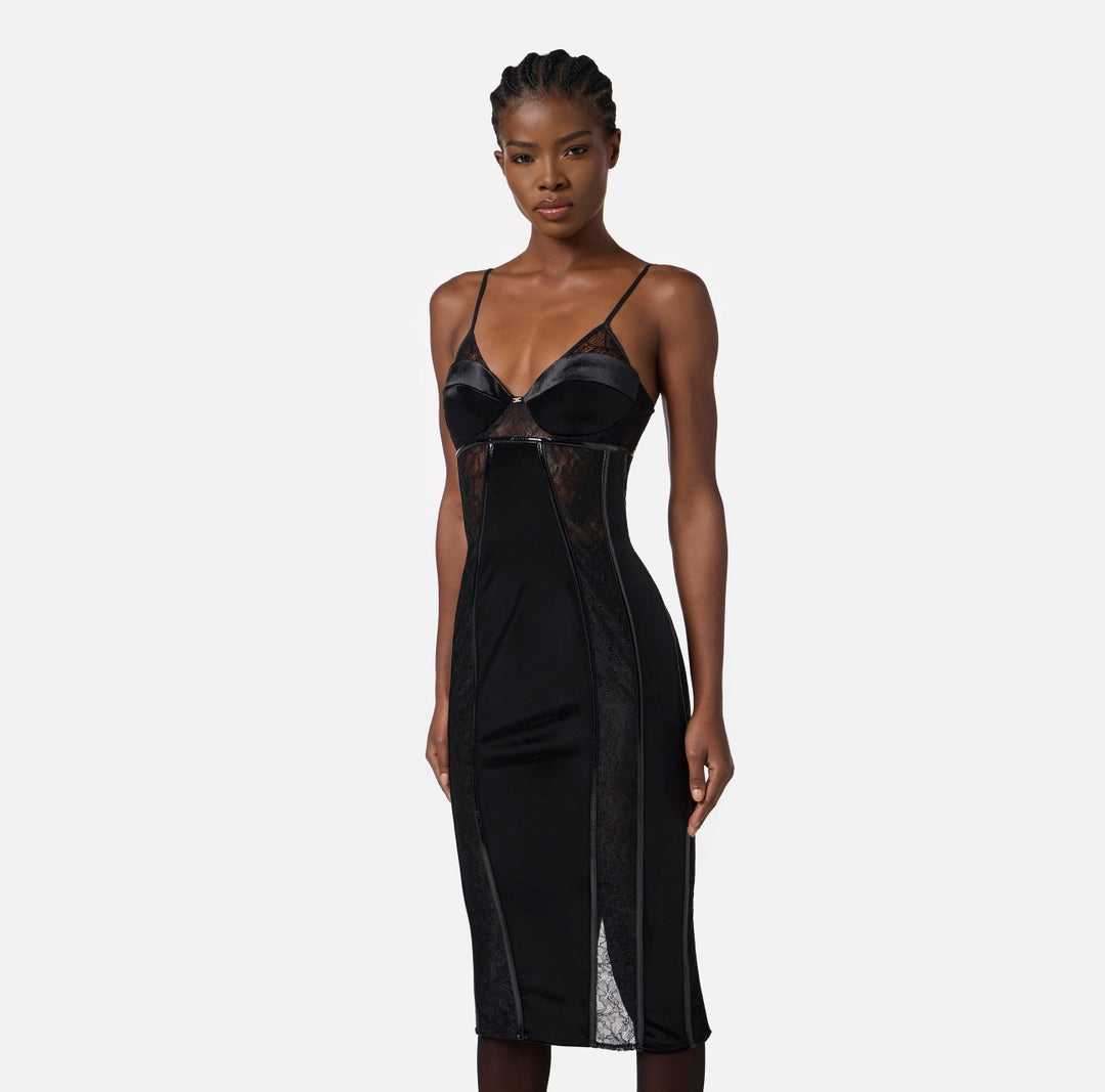 Abito in velluto e pizzo floreale