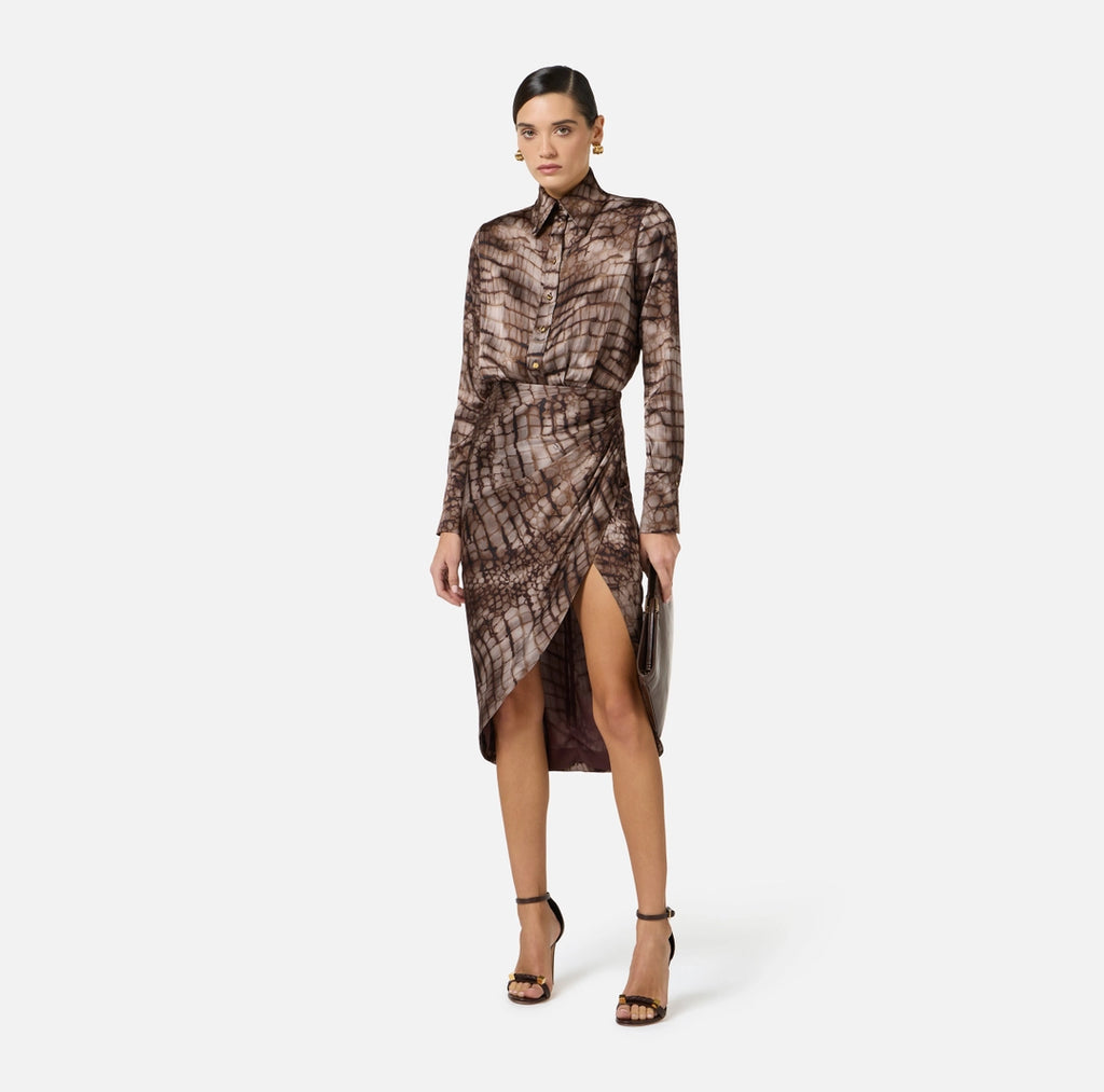 Elisabetta Franchi Abito in raso stretch con stampa alligatore