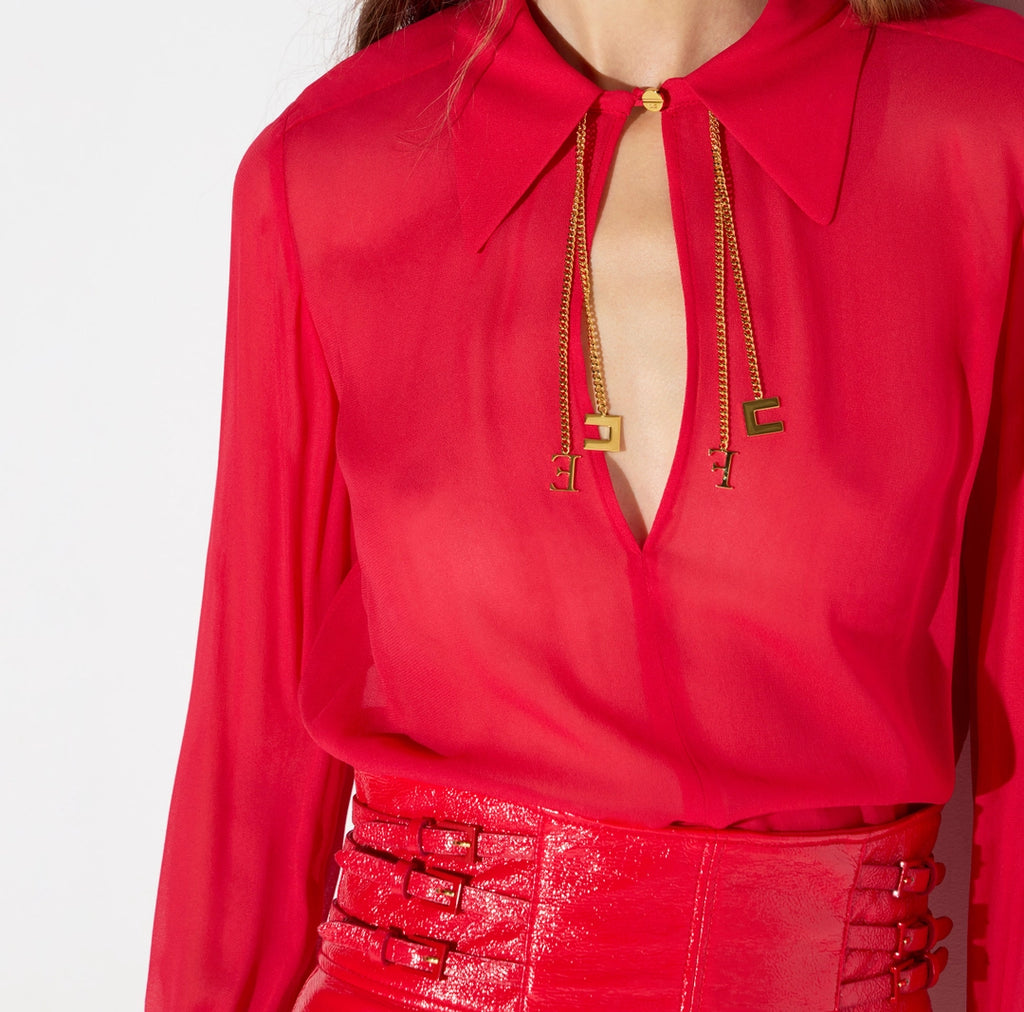 Elisabetta Franchi Camicia in georgette con loghi gioiello