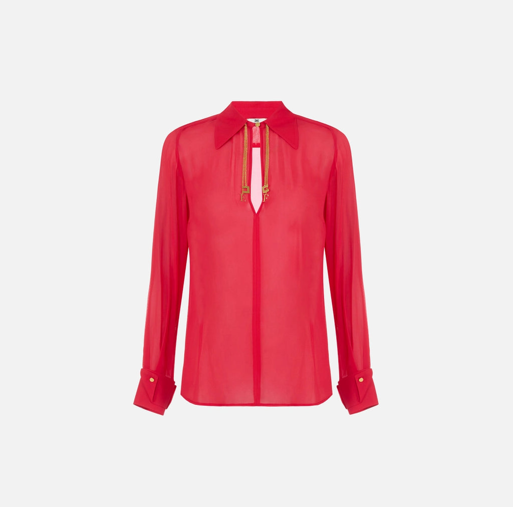 Elisabetta Franchi Camicia in georgette con loghi gioiello