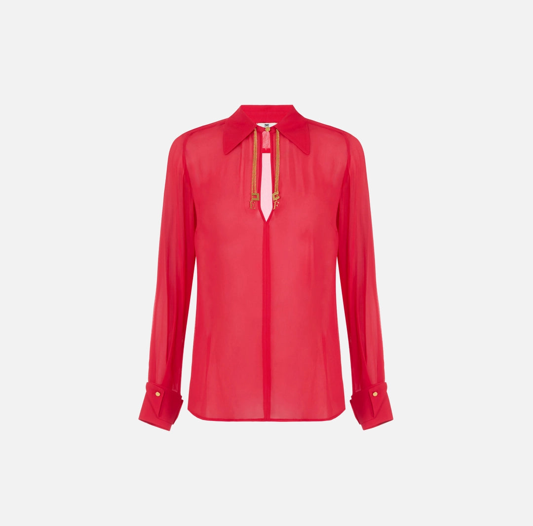 Elisabetta Franchi Camicia in georgette con loghi gioiello