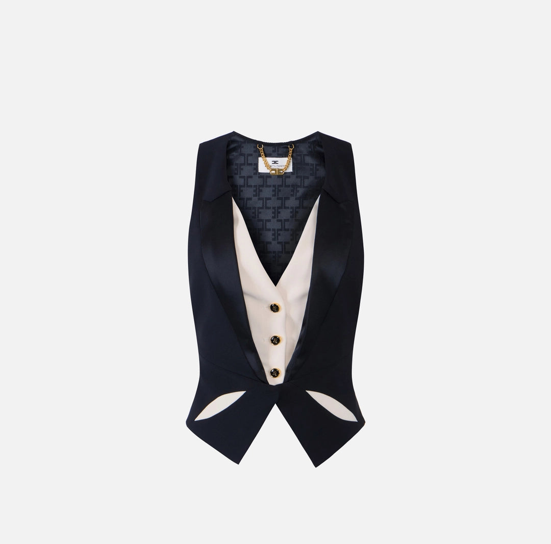 Elisabetta Franchi Gilet  in crêpe leggero con cut-out bicolore