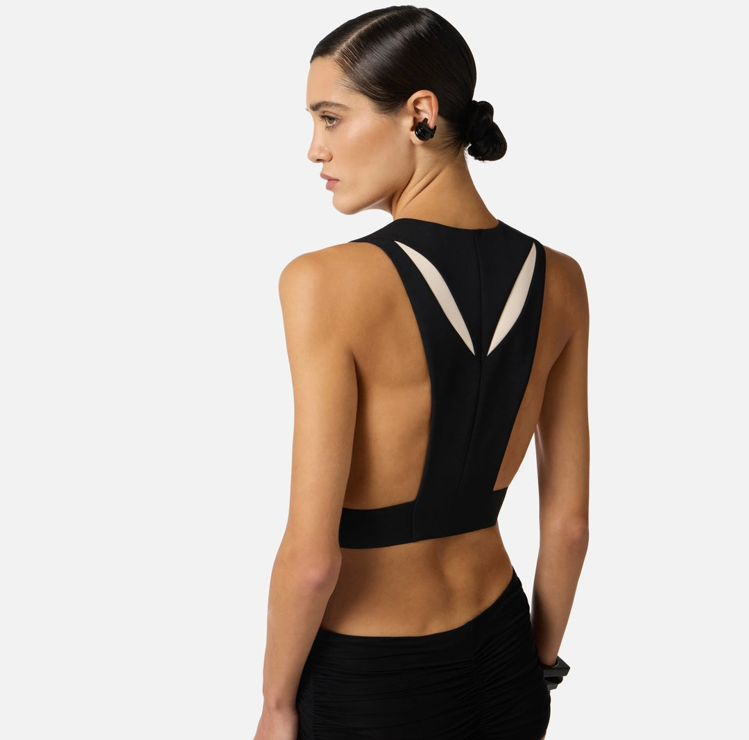 Elisabetta Franchi Gilet  in crêpe leggero con cut-out bicolore