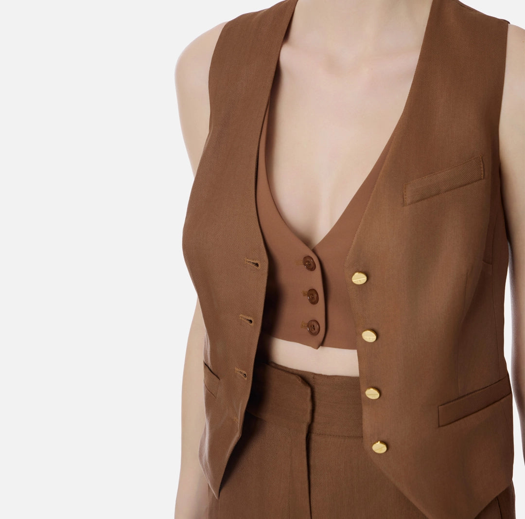 Elisabetta Franchi Gilet in misto lino e crêpe