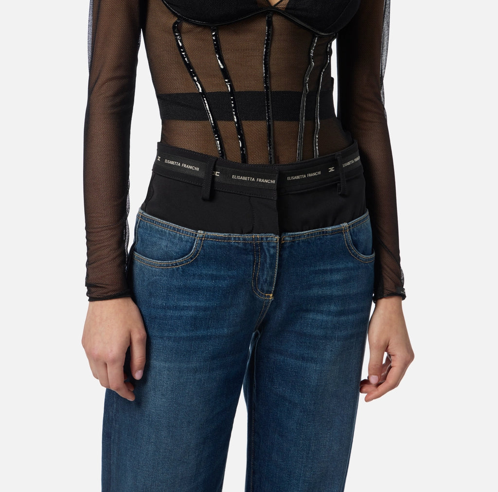 Pantaloni in denim e crêpe leggero