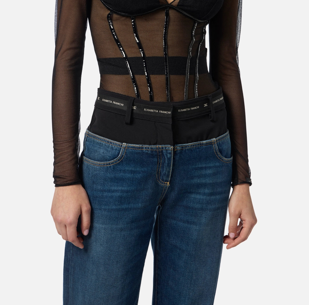 Pantaloni in denim e crêpe leggero