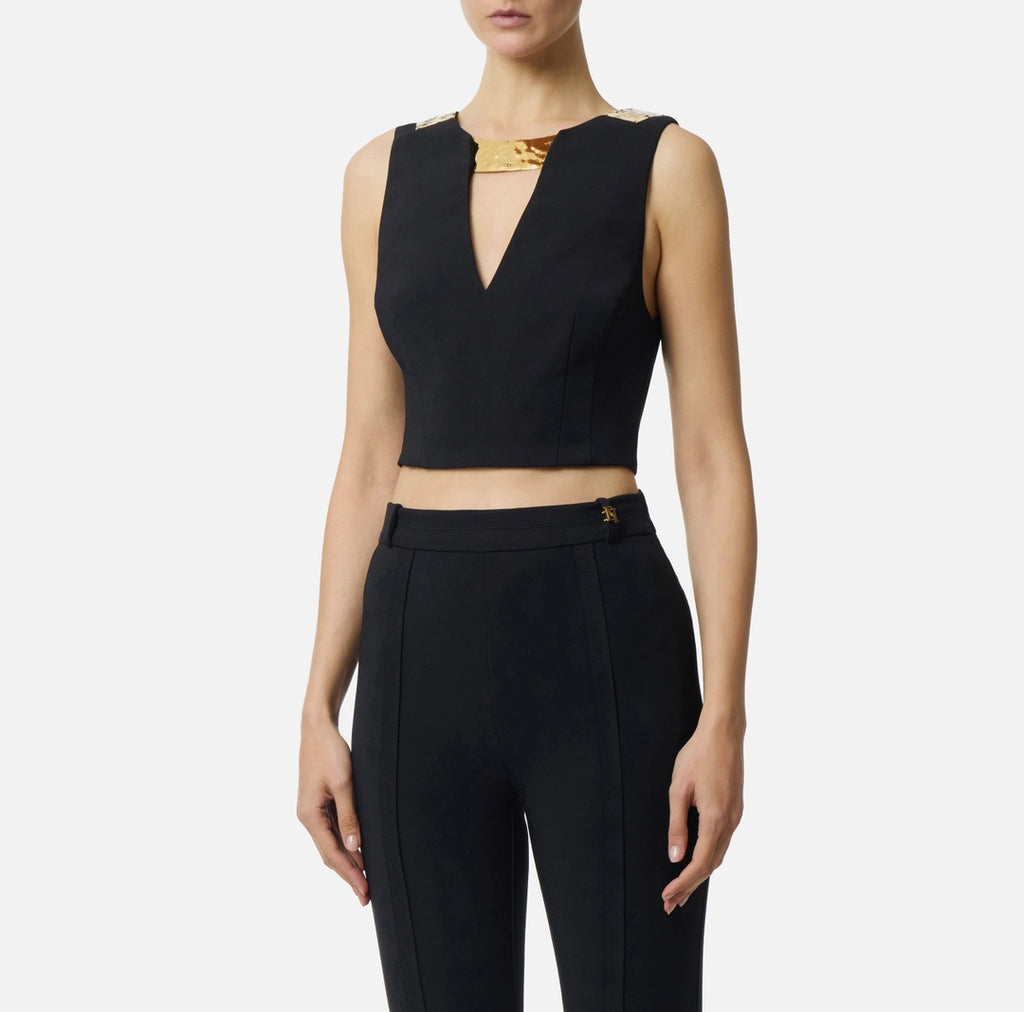 Elisabetta Franchi Top in doppio crêpe stretch con scollo gioiello