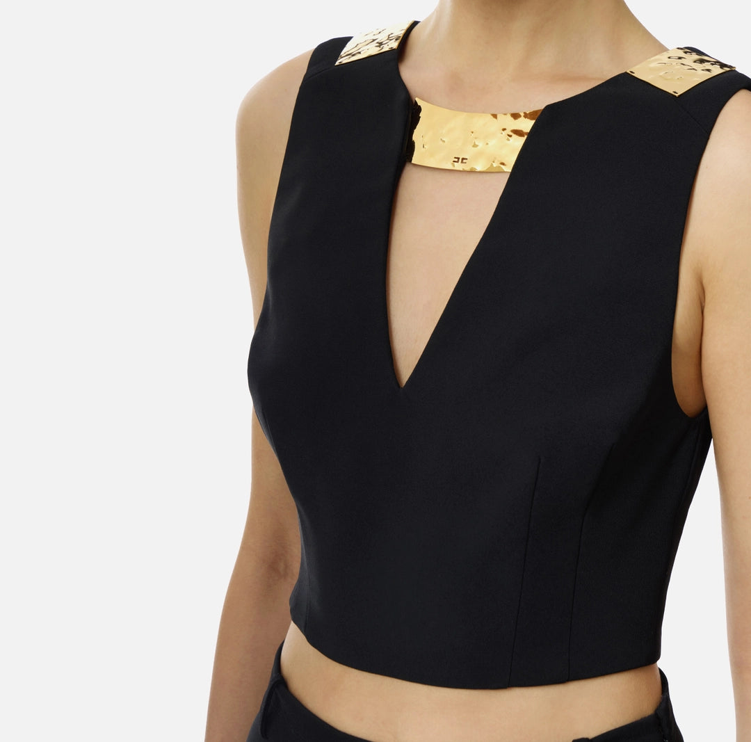 Elisabetta Franchi Top in doppio crêpe stretch con scollo gioiello